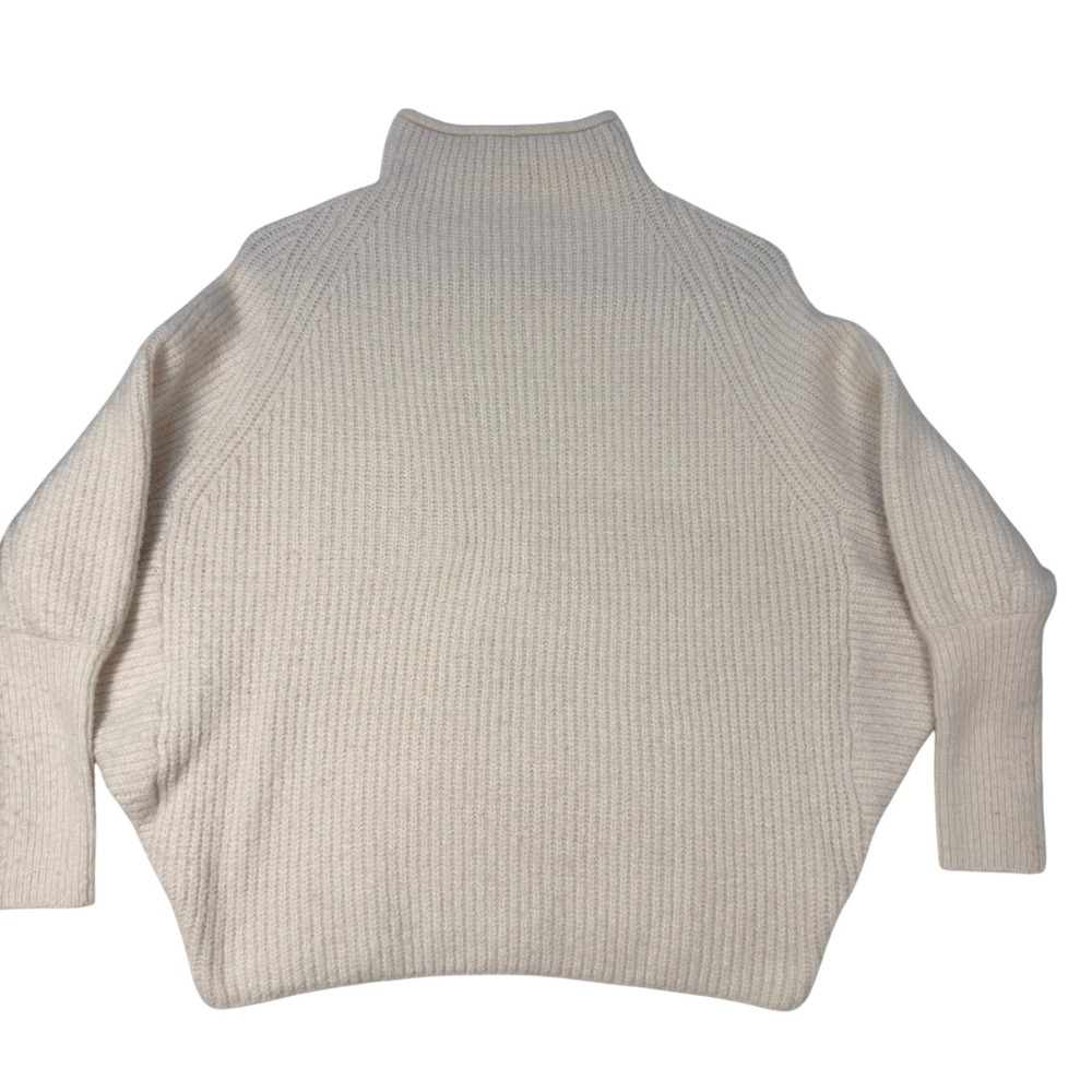 Newbury Kustom Mock Women's Neck Sweater S/M Batwing Ribbed Knit Cream IT618